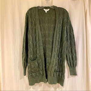 Time and Tru Olive Green Cableknit Cardigan